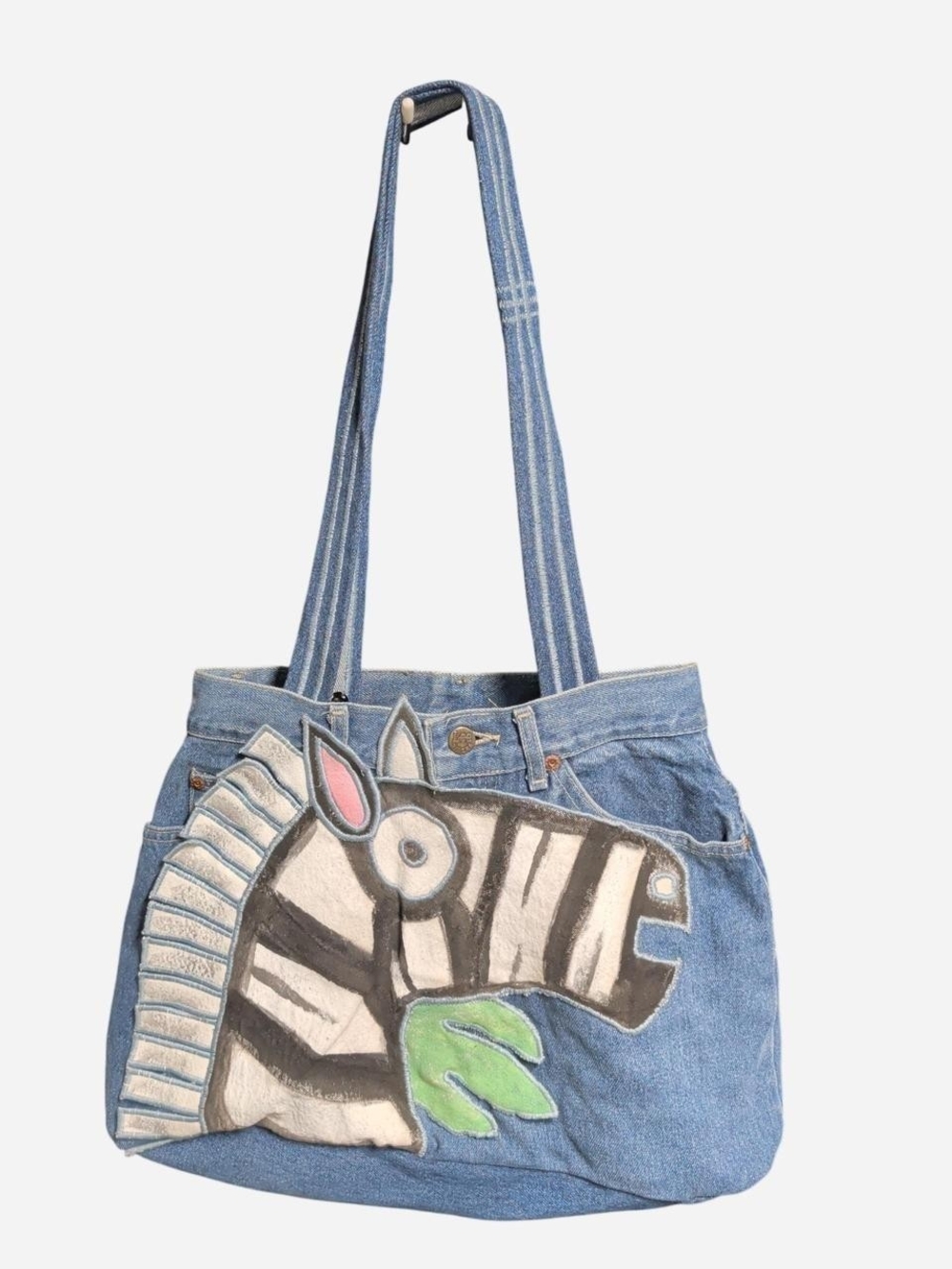 Vintage Y2K Upcycled Lee Denim Zebra Tote Bag